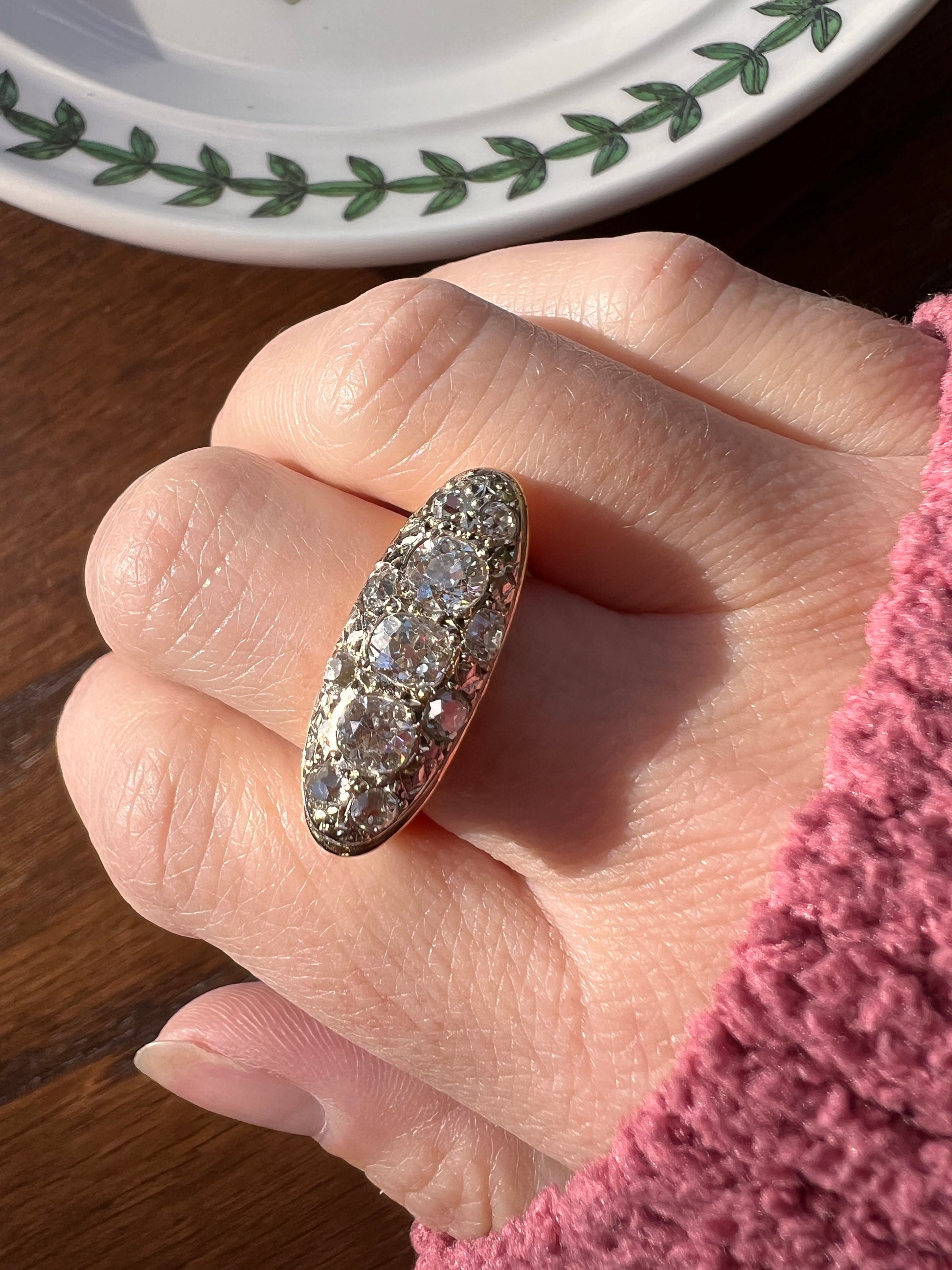 HEAVY Old Mine Cut DIAMOND Ring 1 1/4 Carats French Antique Art Deco Chunky Ring 11g 18k Gold Chunky Flared Stacker 1.25Ctw OMC Oval Pave