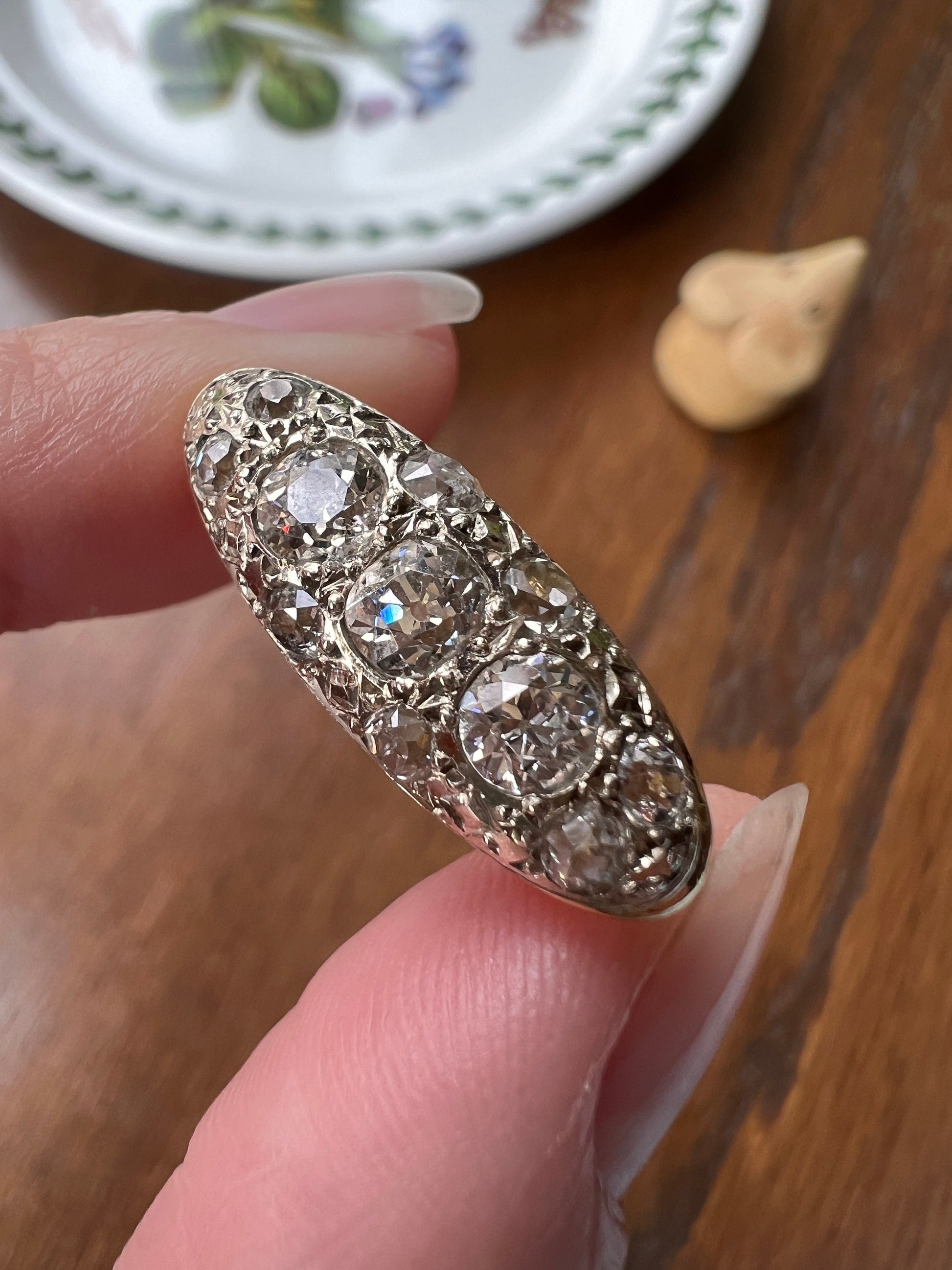 HEAVY Old Mine Cut DIAMOND Ring 1 1/4 Carats French Antique Art Deco Chunky Ring 11g 18k Gold Chunky Flared Stacker 1.25Ctw OMC Oval Pave