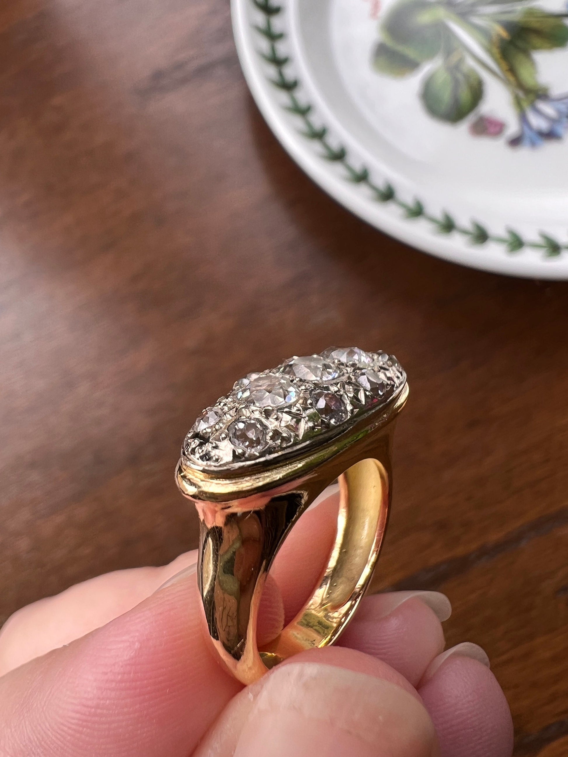 HEAVY Old Mine Cut DIAMOND Ring 1 1/4 Carats French Antique Art Deco Chunky Ring 11g 18k Gold Chunky Flared Stacker 1.25Ctw OMC Oval Pave