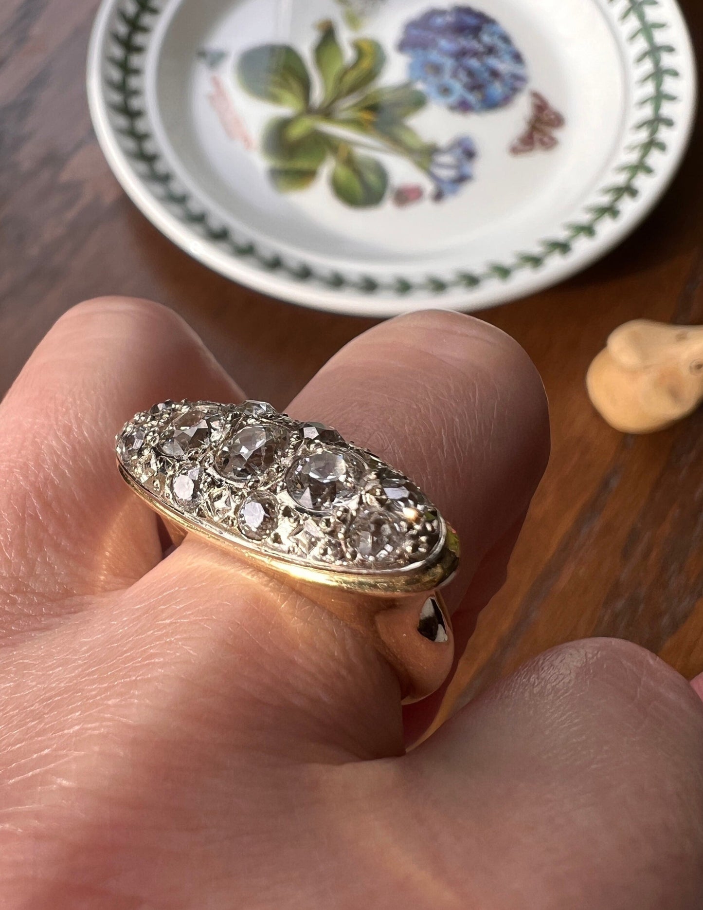 HEAVY Old Mine Cut DIAMOND Ring 1 1/4 Carats French Antique Art Deco Chunky Ring 11g 18k Gold Chunky Flared Stacker 1.25Ctw OMC Oval Pave