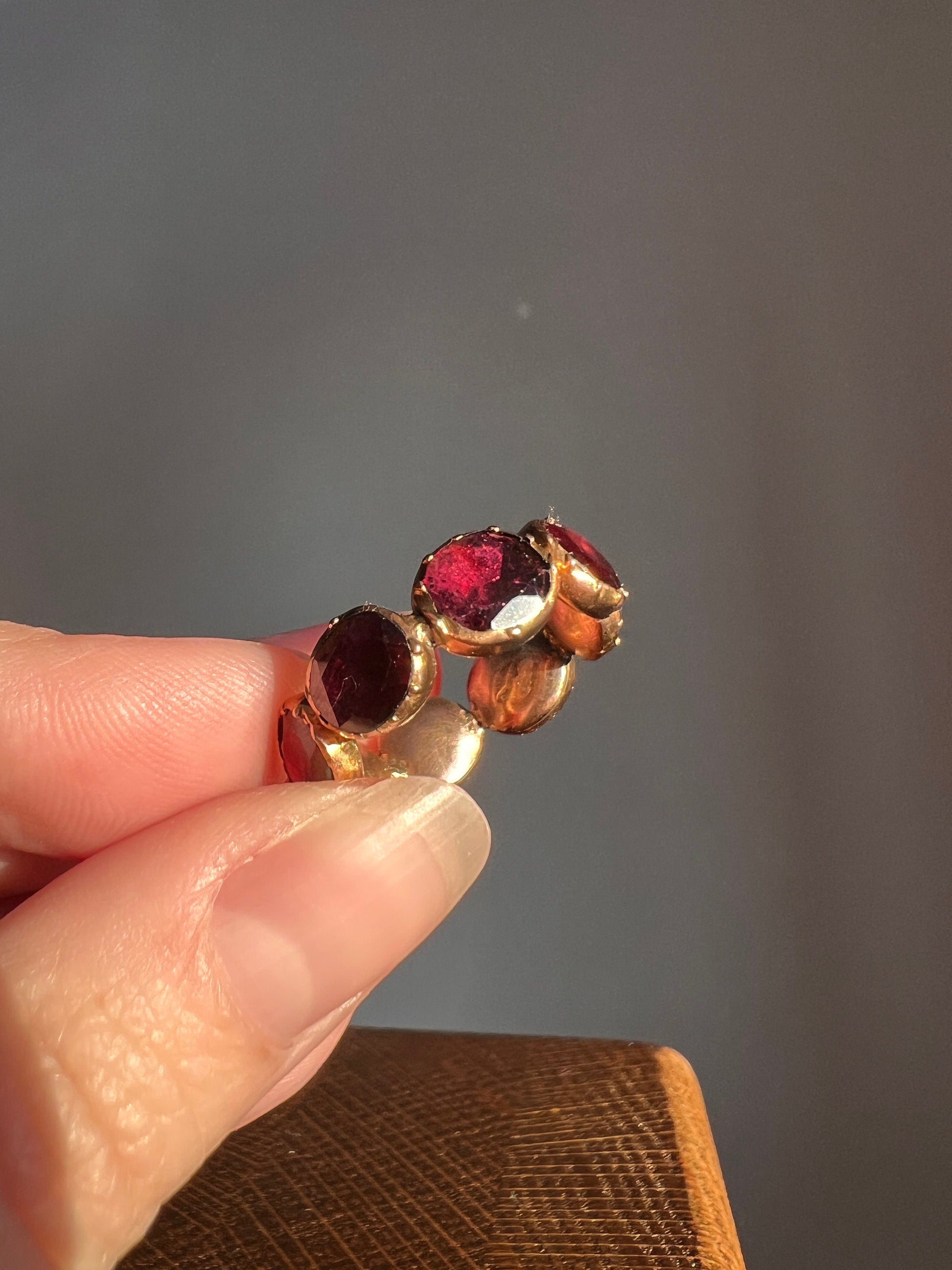 GEORGIAN Antique LARGE Foiled Garnet ETERNITY Band Collet Set 14k Rose Gold Domed Back Stacker Band Red Wine Berry Purple Pink 8 Stone Oval