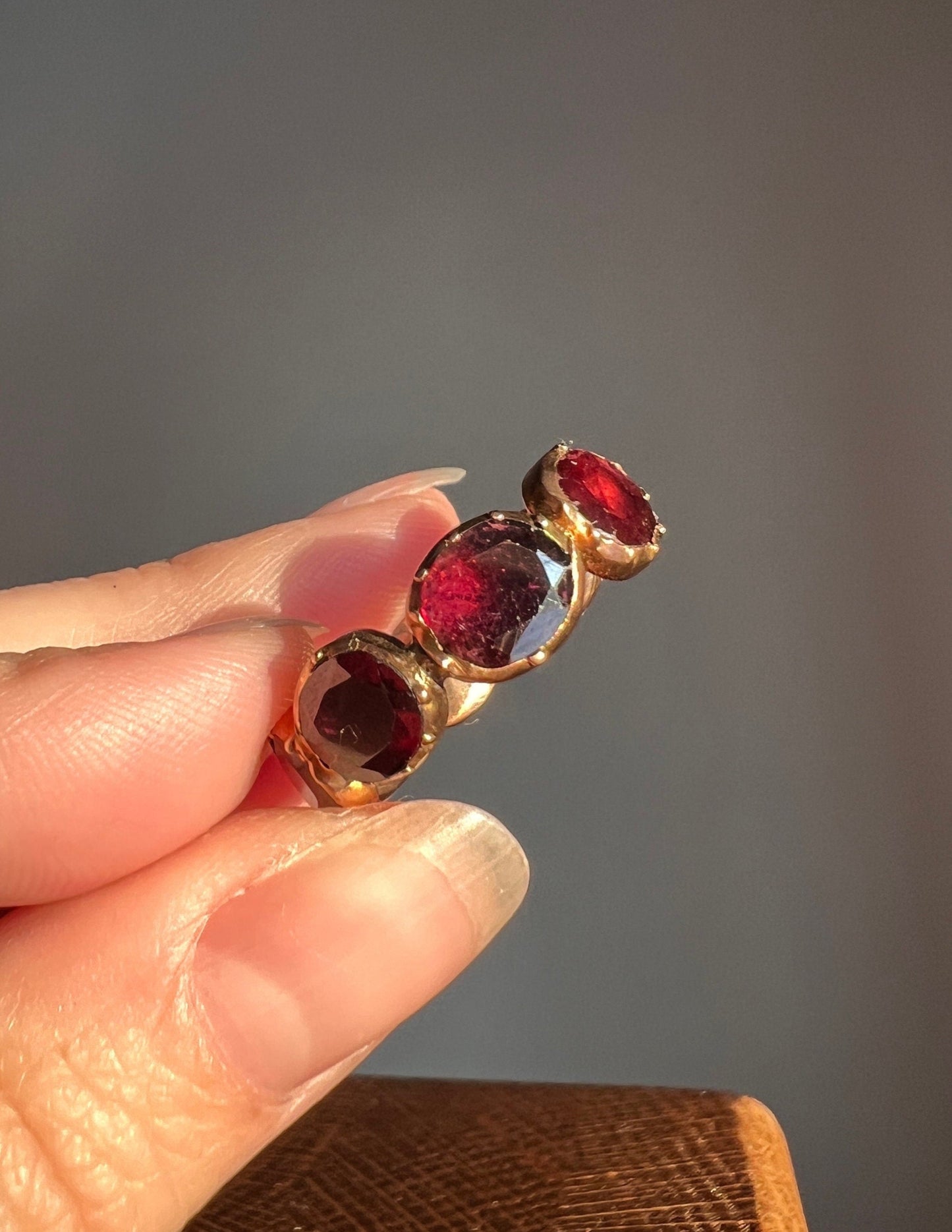 GEORGIAN Antique LARGE Foiled Garnet ETERNITY Band Collet Set 14k Rose Gold Domed Back Stacker Band Red Wine Berry Purple Pink 8 Stone Oval