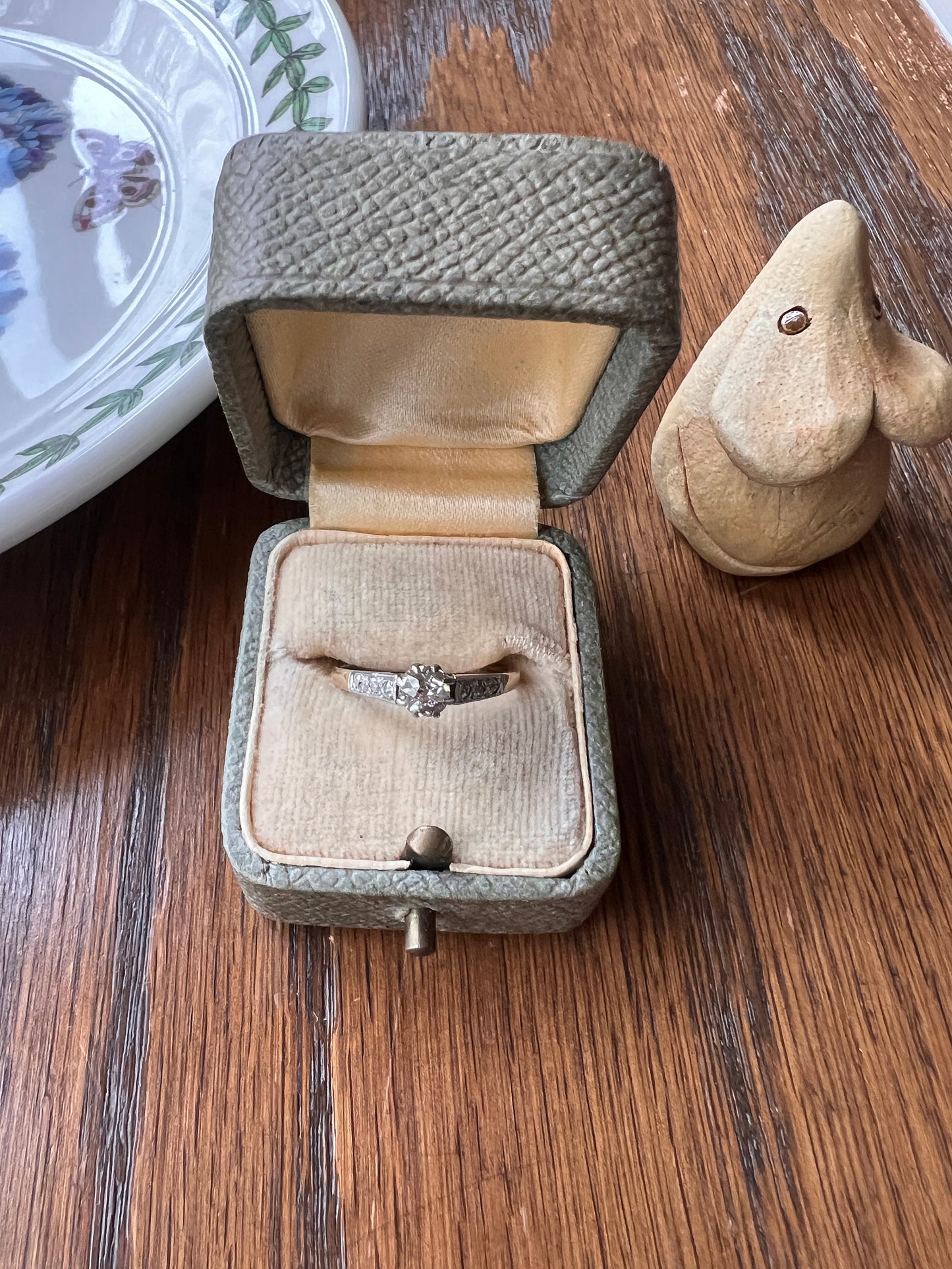 Antique 18k GOLD .3 Carat Old Mine Cut DiAMOND Ring Solitaire with Accents Edwardian Romantic Gift Engagement Stacker OmC Dainty Tall