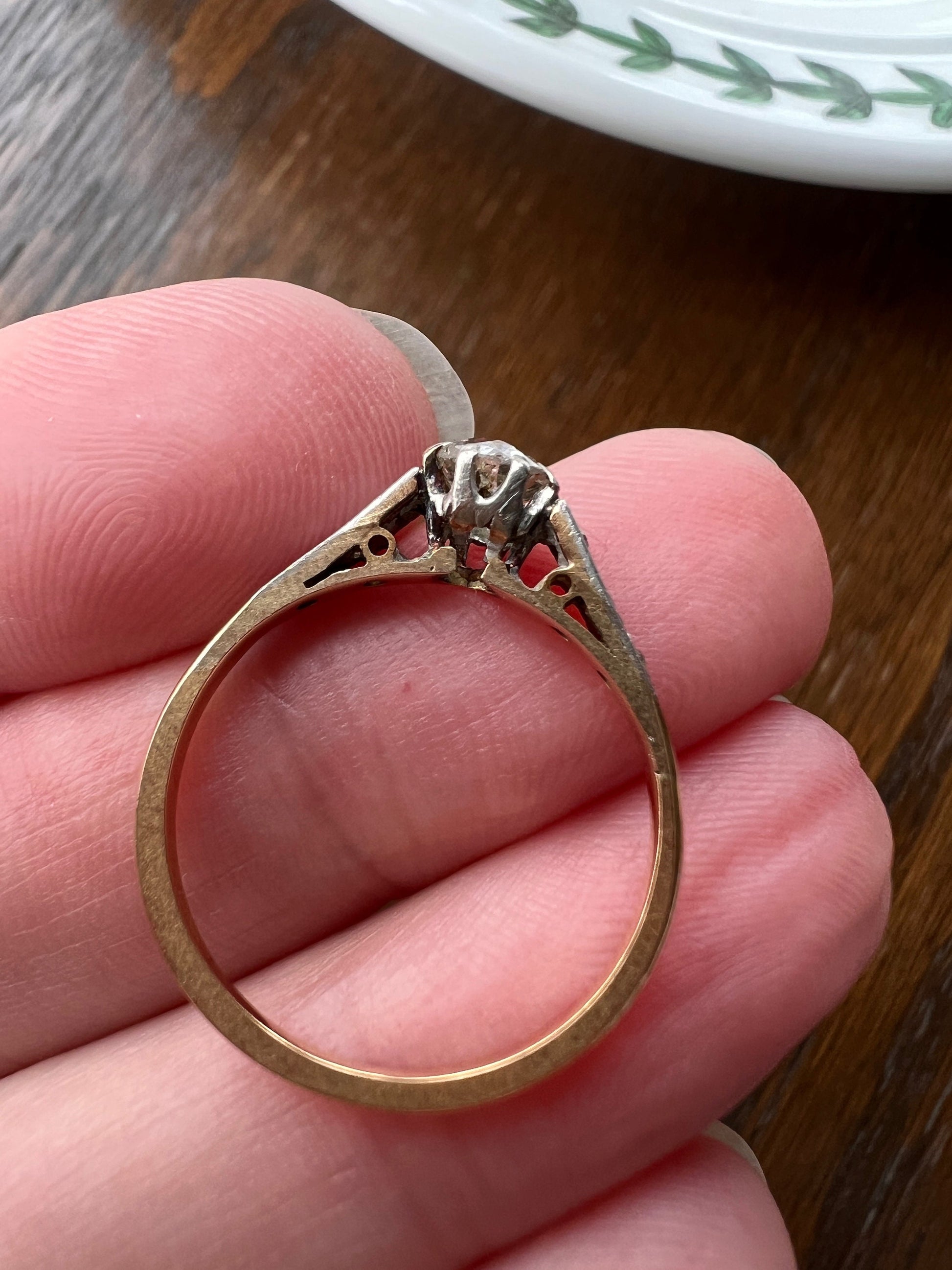 Antique 18k GOLD .3 Carat Old Mine Cut DiAMOND Ring Solitaire with Accents Edwardian Romantic Gift Engagement Stacker OmC Dainty Tall