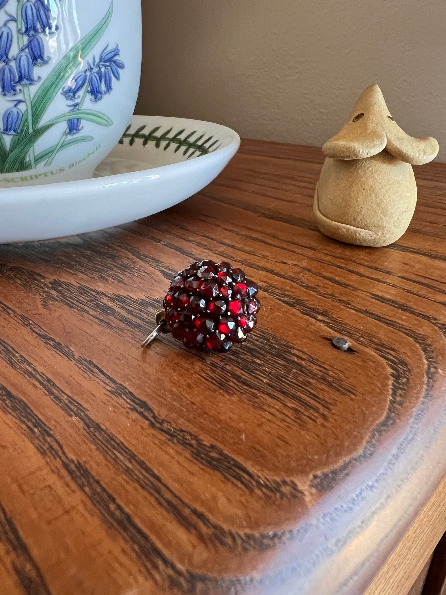 Victorian Antique Rose Cut BOHEMIAN Garnet Disco Ball 3D Sphere Pendant Glowing Crimson Red Silver Cluster Romantic Holiday Christmas Gift