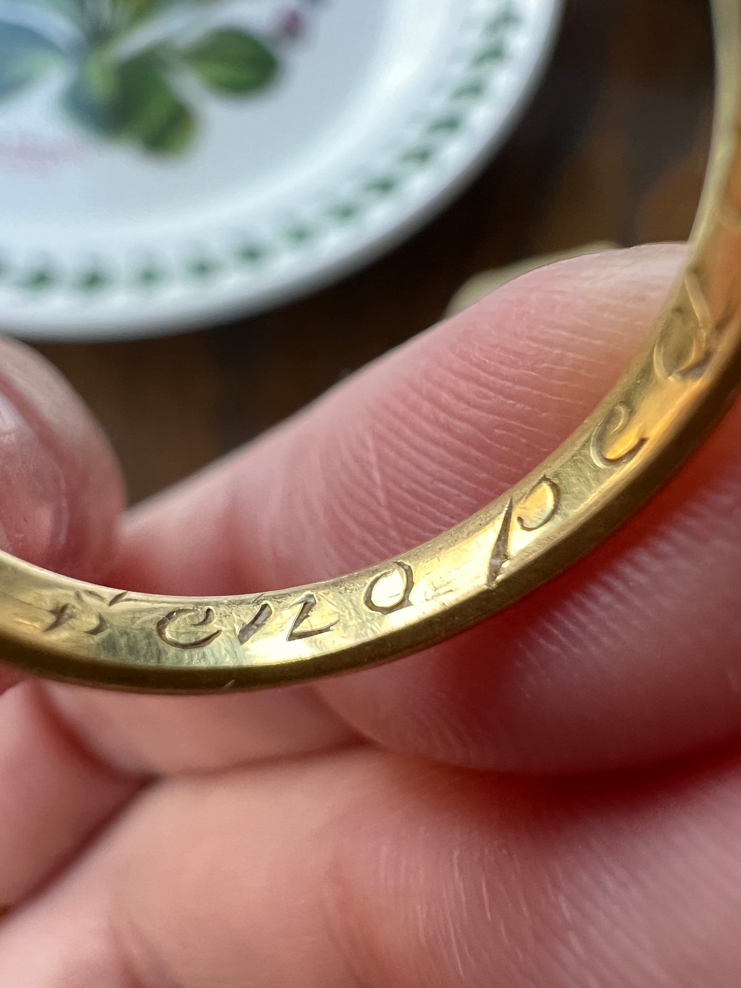 POSY Ring Antique "God Send Peace" & Plenty? 18k Gold Wedding Band Engraved Skinny Stacker Victorian Romantic Gift Buttery Glow Posy Poesy