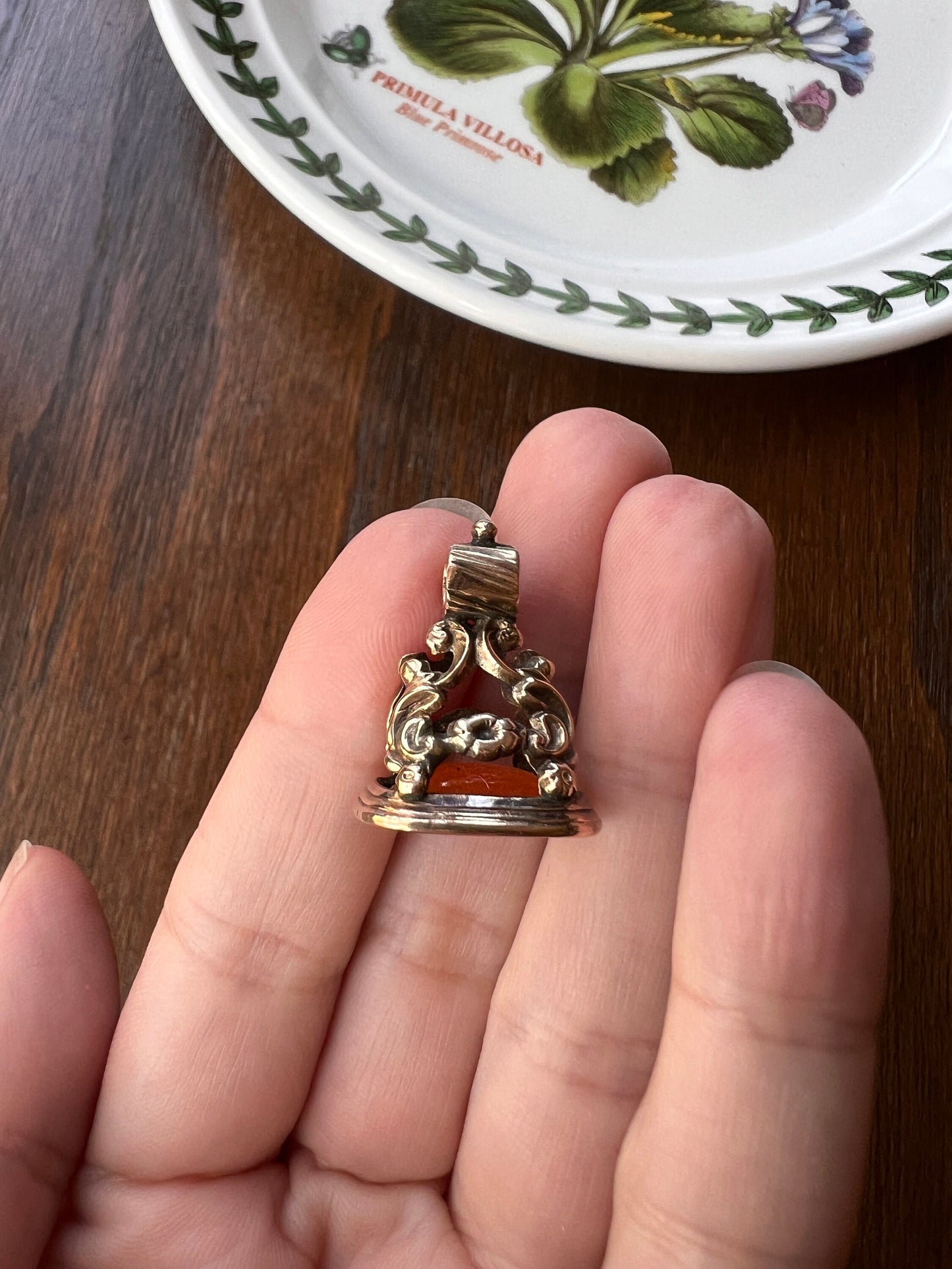 Antique " Me To You " REBUS Fob Victorian Wax Seal Pendant 10k Gold Carnelian Pansy Yew Tree Floral Romantic Gift Figural Whimsical