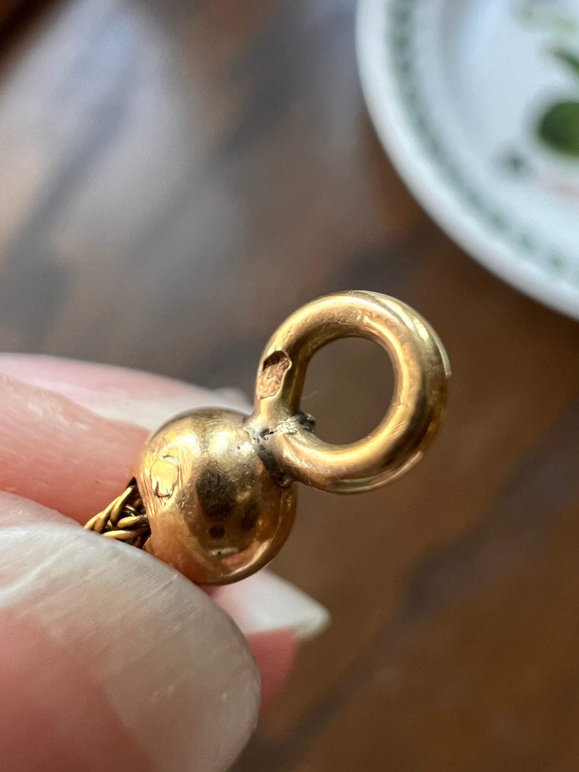 CHEVRON French Victorian Antique Pendant 18k Gold Figural Dangle Drop Engraved Three Chain Movement Watch Chain Slide Ornament Reversible