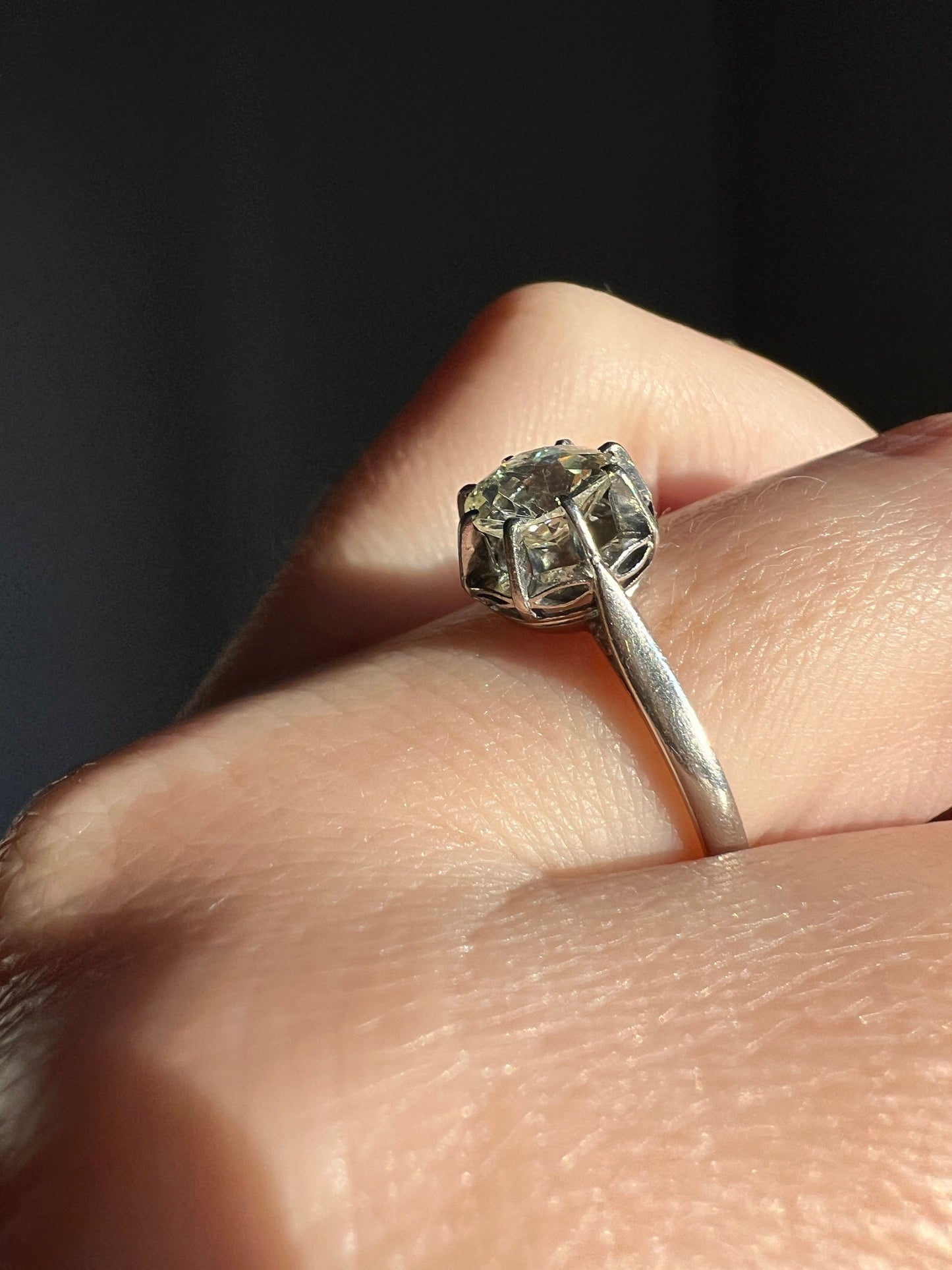 One Carat Old Mine Cut DIAMOND French Antique PLATINUM Ring Solitaire Engagement Chunky High Crown Geometric Edwardian Excellent Clarity OmC