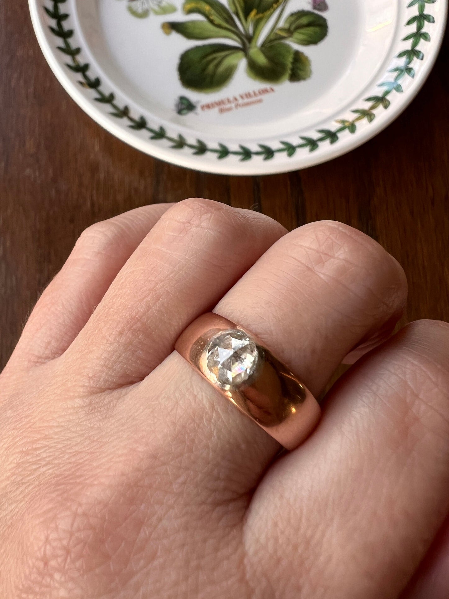 Antique .7 Carat Natural Salt & Pepper Old Mine Cut DIAMOND Belcher Buttercup Ring French 9k Gold Gypsy Solitaire Romantic Gift Stacker OmC