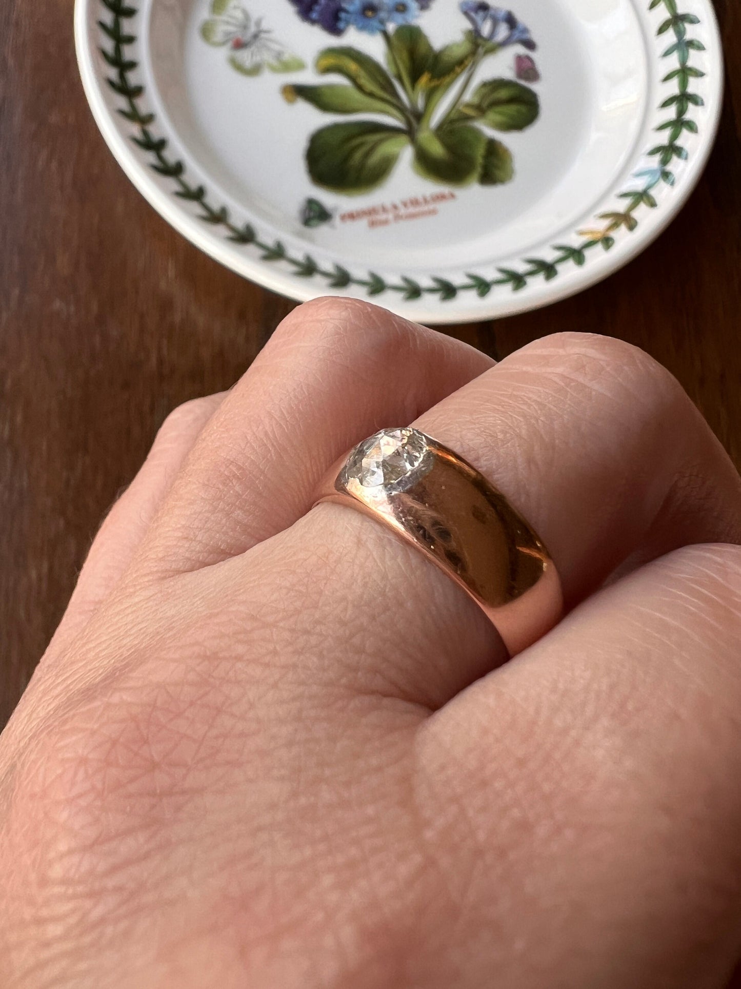 Antique .7 Carat Natural Salt & Pepper Old Mine Cut DIAMOND Belcher Buttercup Ring French 9k Gold Gypsy Solitaire Romantic Gift Stacker OmC