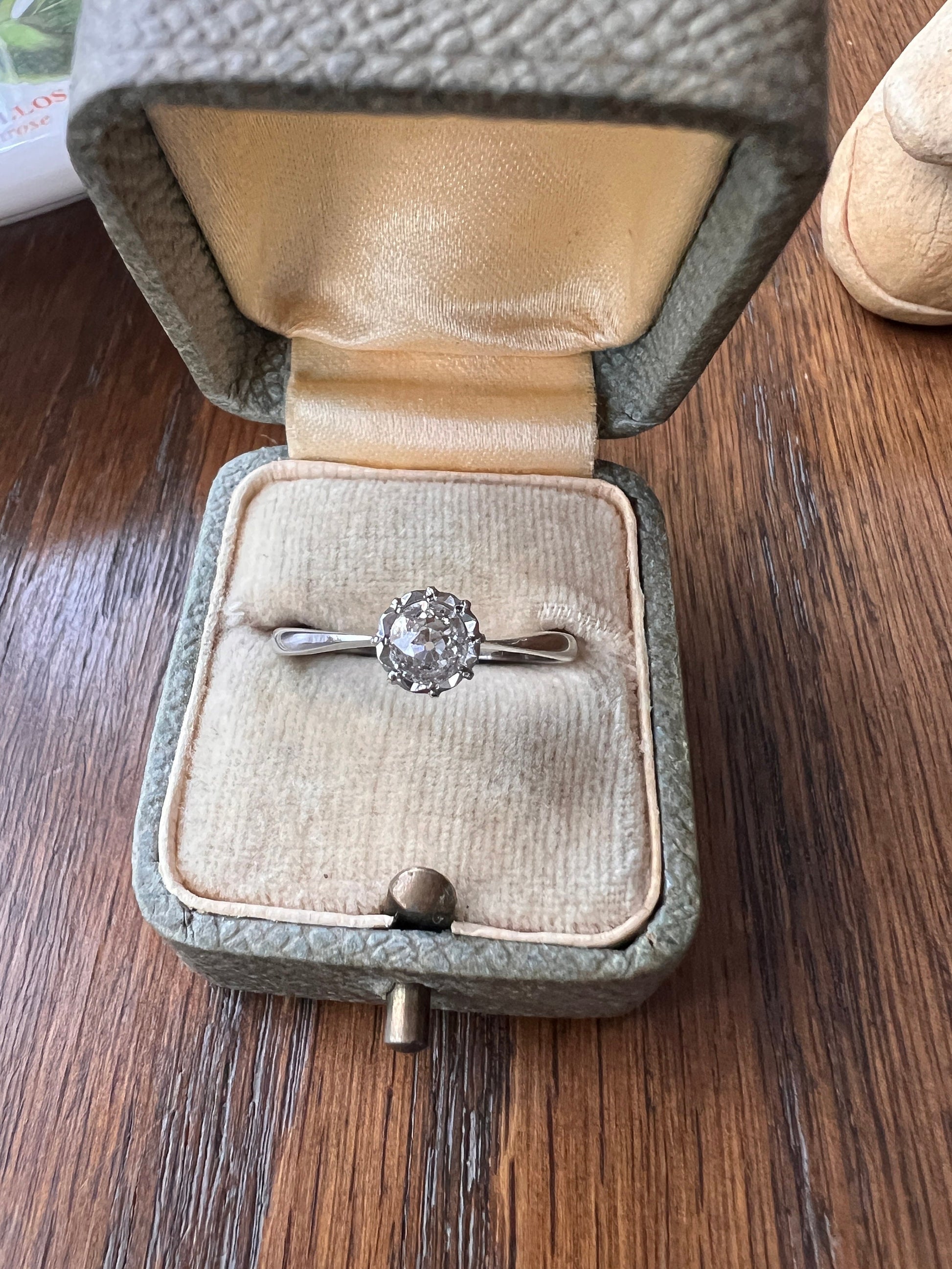 Starburst Antique .45ct Old Mine Cut DiAMOND Ring 18k White GOLD Solitaire Buttercup Belle Epoque Edwardian Art Deco OmC Stacker Love Gift