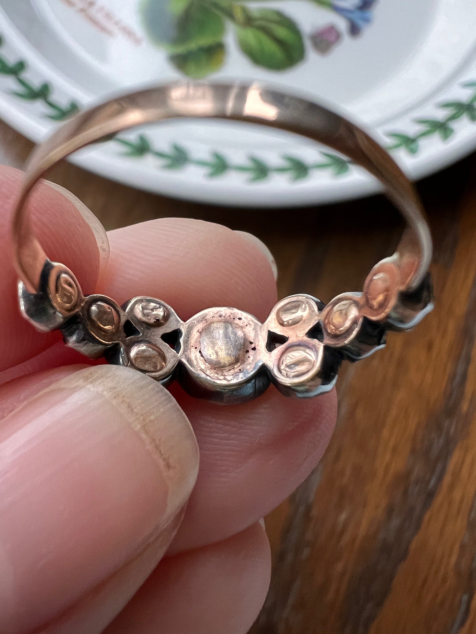 Rare YELLOW & Colorless Old Table Cut DIAMOND Nine Stone Band Antique Georgian Ring 18k Rose Gold Silver Romantic Gift Skinny Stacker Fancy