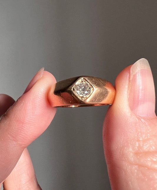 Beveled .25 Carat Cushion Old Mine Cut DIAMOND French Band Antique Chunky Stacker Ring 18k Rose Gold Victorian Belle Epoque Romantic Gift