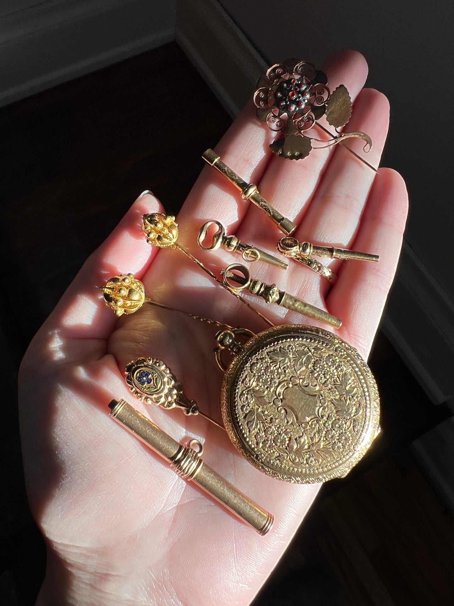 T BAR FRENCH Antique PENDANT Watch Key 18k Rose Gold Victorian Neckmess Neckstack Belle Epoque Romantic Gift Center Swivel Bracket