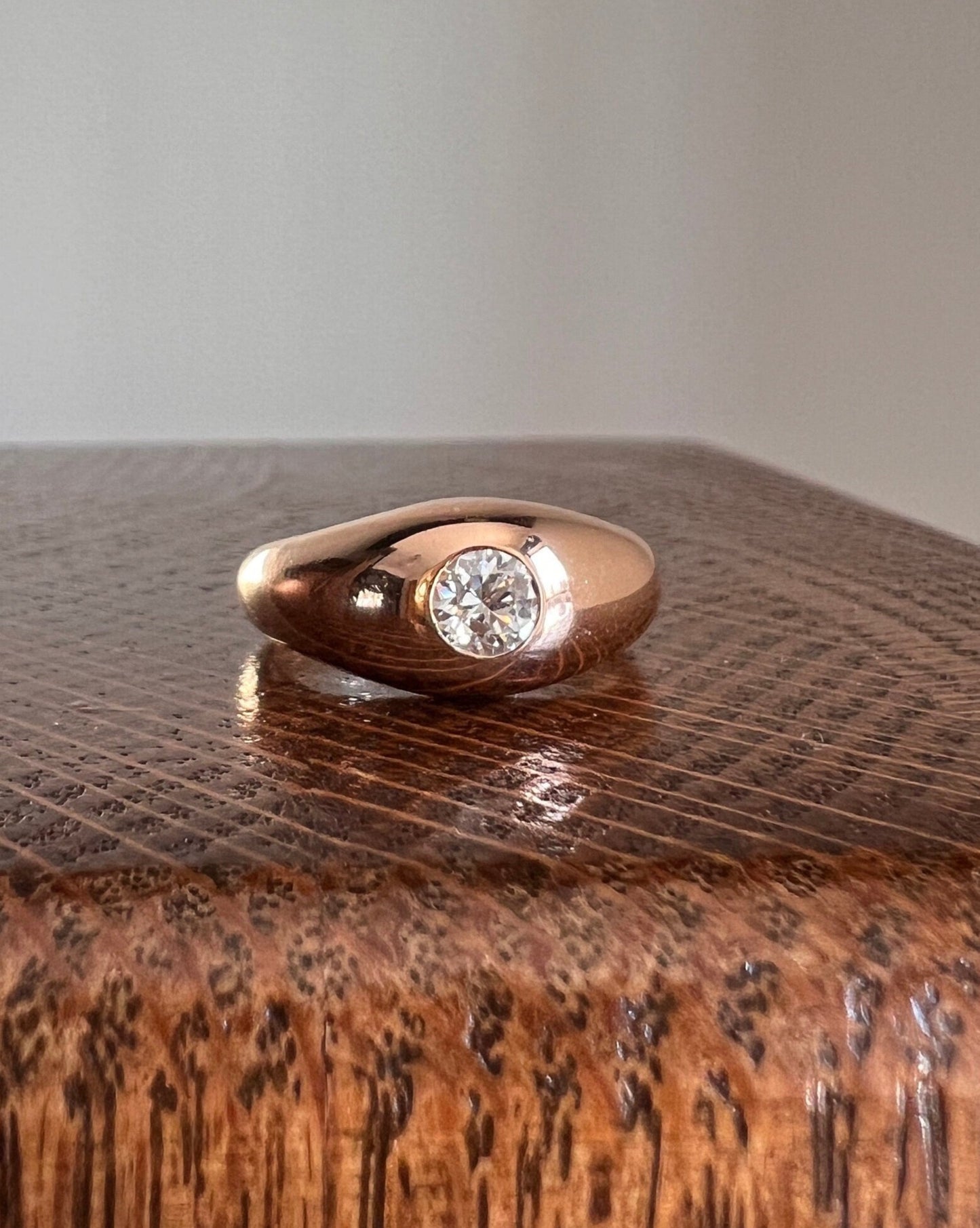 STURDY French Antique .35Ct Transitional Cut DiAMOND Gypsy Ring 9.7g 18k Rose Gold Domed Wide Band Chunky Unisex Romantic Gift Stacker OMC