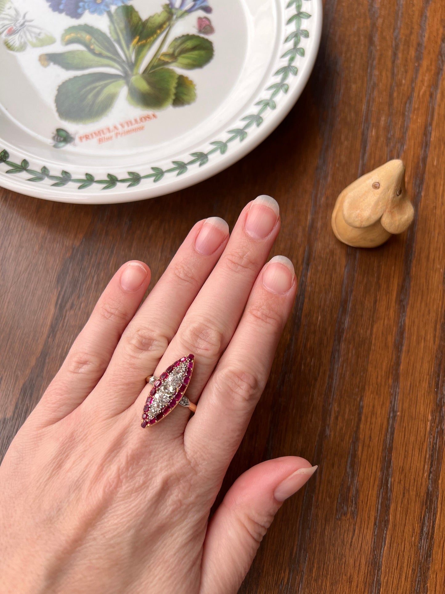 Awesome .7 Carat Oval Old Mine Cut DIAMOND Natural RUBY Pink Halo French Antique Navette Ring 18k Gold Art Nouveau Belle Epoque Gift .7Tdw