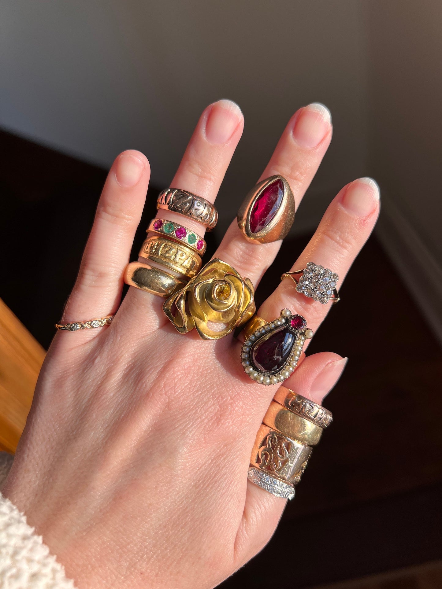 FLORAL Vintage - Antique Art Deco Skinny BAND Stacker Ring 14k GOLD Three Forget Me Not Orange Blossom Swirl Dainty Minimalist Romantic Gift