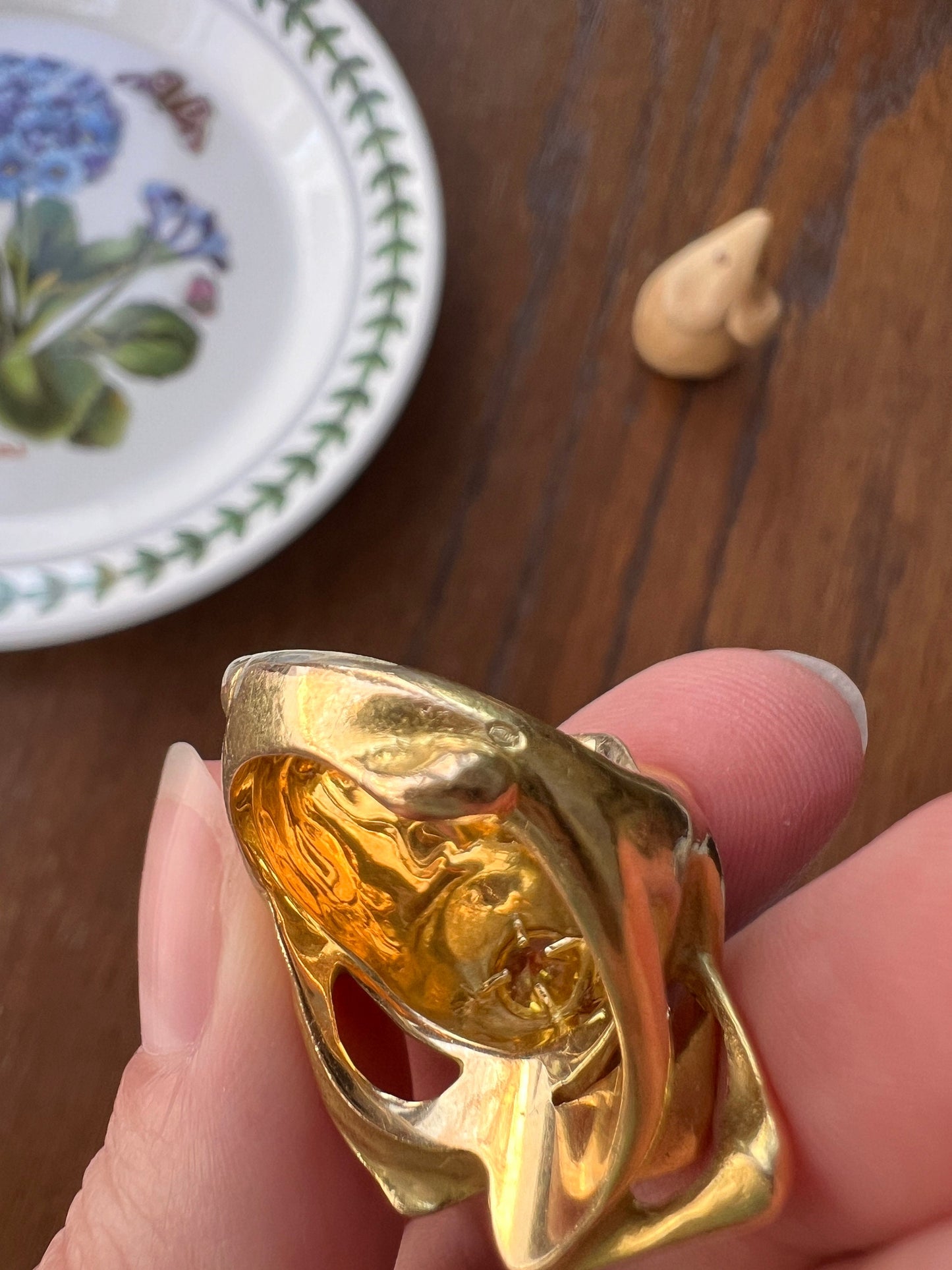 XL Figural ROSE Ring Very HEAVY 17.1g 18k Gold Solid Vintage Floral Yellow Sapphire Chunky 24mm Wide Flower Band Rare Art Nouveau Style Love