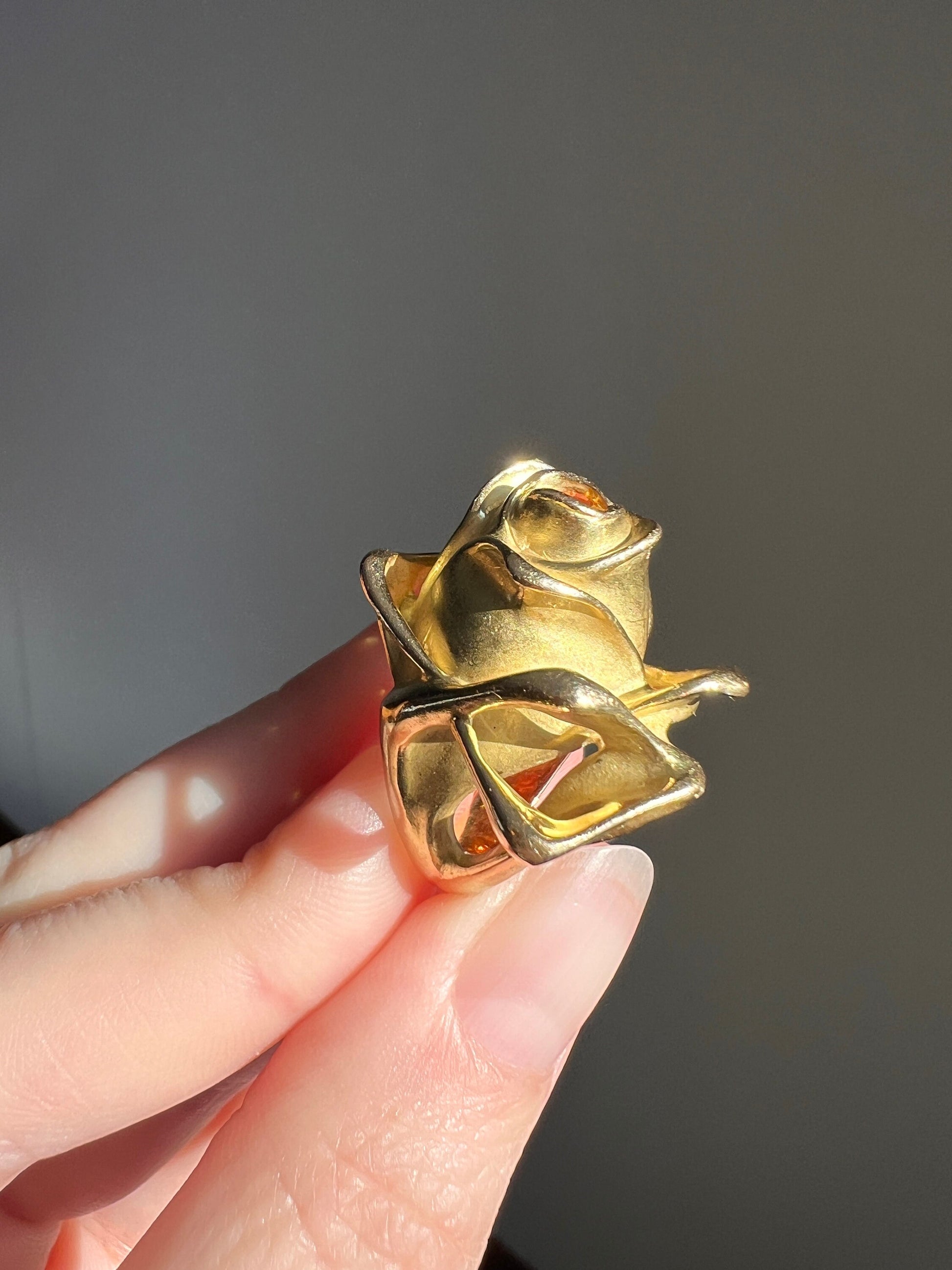 XL Figural ROSE Ring Very HEAVY 17.1g 18k Gold Solid Vintage Floral Yellow Sapphire Chunky 24mm Wide Flower Band Rare Art Nouveau Style Love