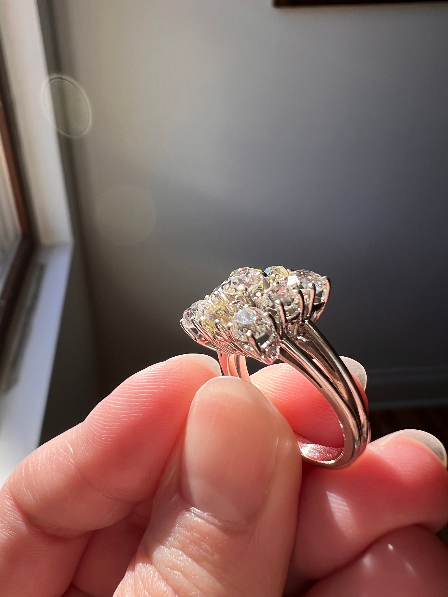 SQUARE Domed Grid French ANTIQUE 1.75 Carats Old Mine Cut Yellow DIAMOND Cluster Ring 18k White Gold Art Deco Gift Belle Epoque Chunky OmC