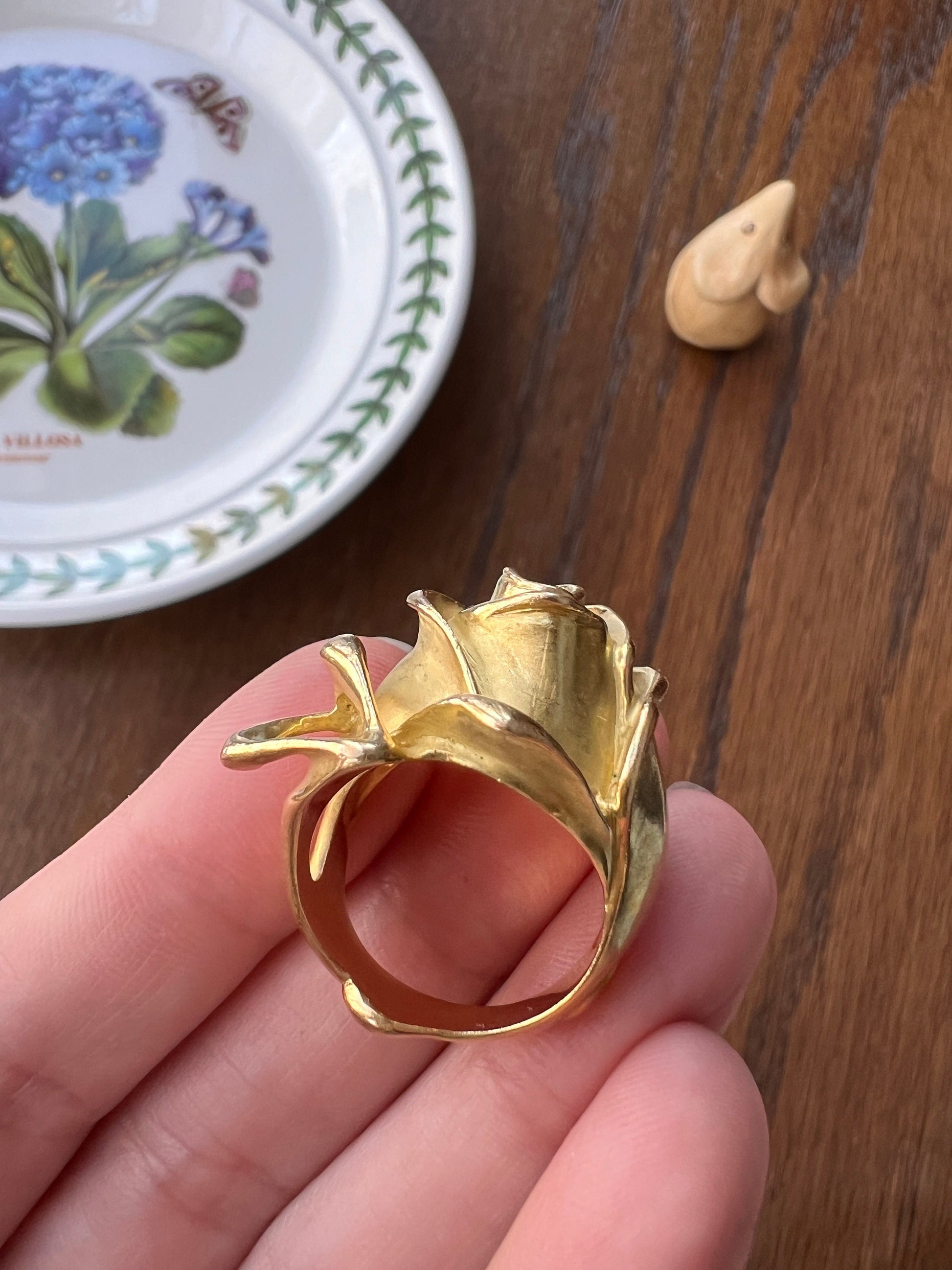 XL Figural ROSE Ring Very HEAVY 17.1g 18k Gold Solid Vintage Floral Yellow Sapphire Chunky 24mm Wide Flower Band Rare Art Nouveau Style Love