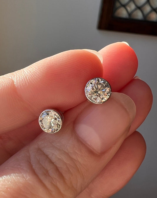 Transitional Cut 1.4 Carat DIAMOND Stud Earrings 14k White GOLD 1.4Ctw Gift Belle Epoque Bridal Something Old Sparkle Minimalist Screw Back