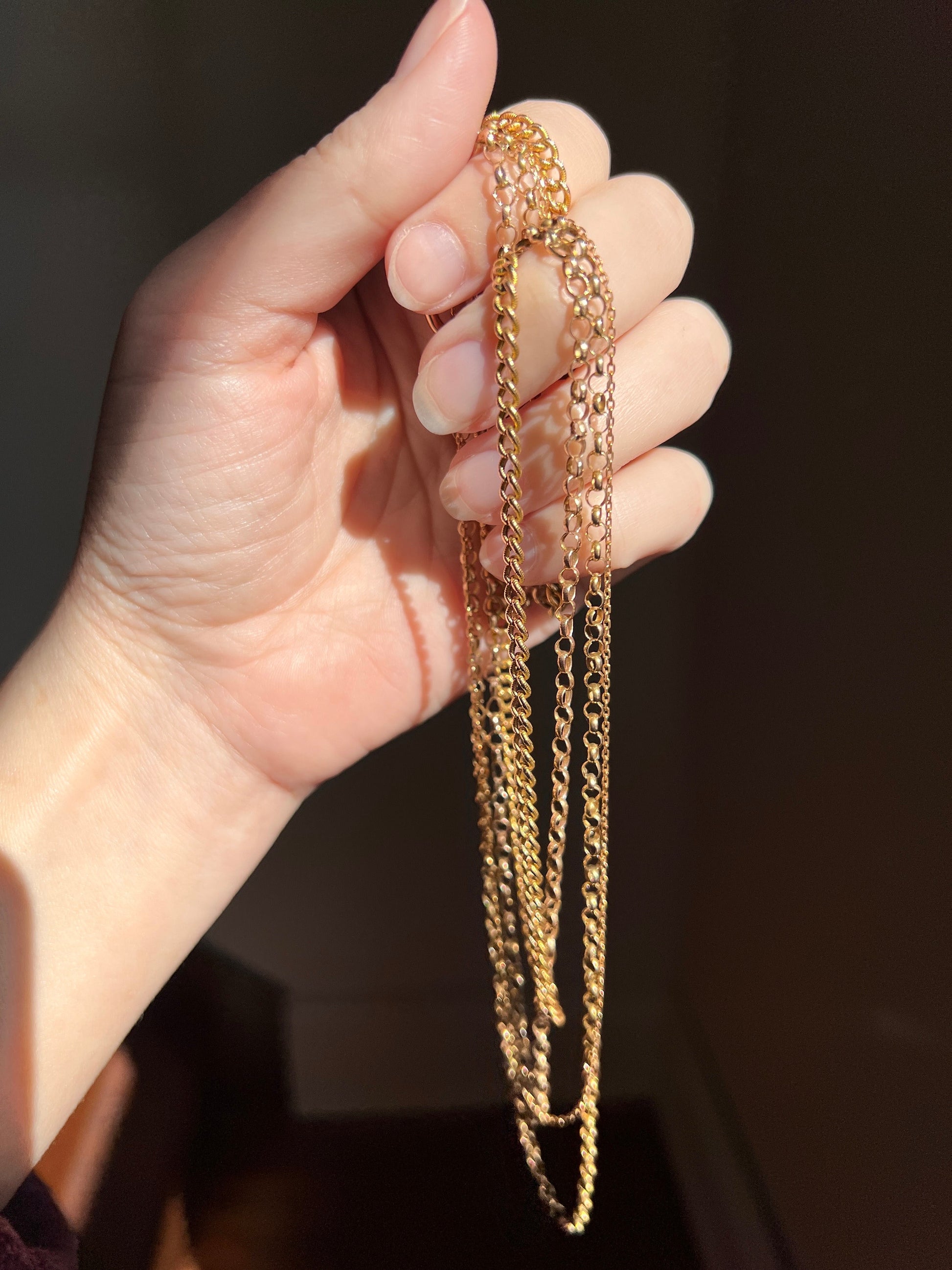 ANTIQUE 14k Rose Gold CHAIN Necklace GEORGIAN - Early Victorian Era Rolo Link Solid Neckmess Neckstack Layering Pendant Holder Romantic Gift
