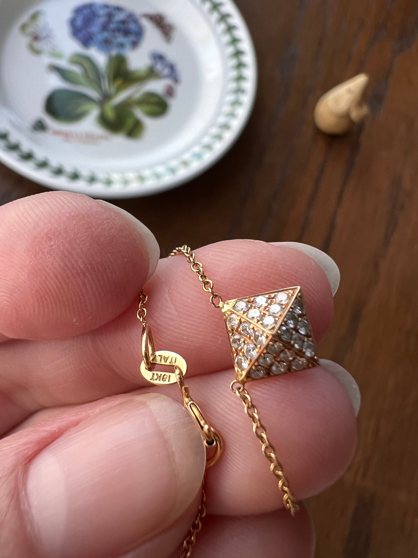 Square DIAMOND Pyramid Dainty Vintage Pendant Chain 18k Gold Solid Geometric Layering Pave Sparkle Neckmess Neckstack Triangle Romantic Gift