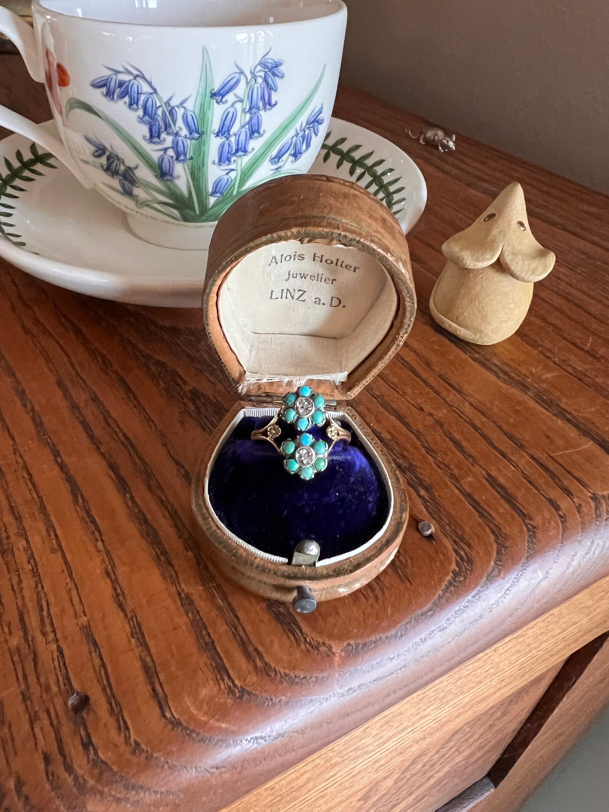 FORGET Me NOT French Victorian to Georgian Antique Figural Floral Ring 18k GOLD Turquoise Rose Cut Diamond Flower Love Romantic Gift Stacker