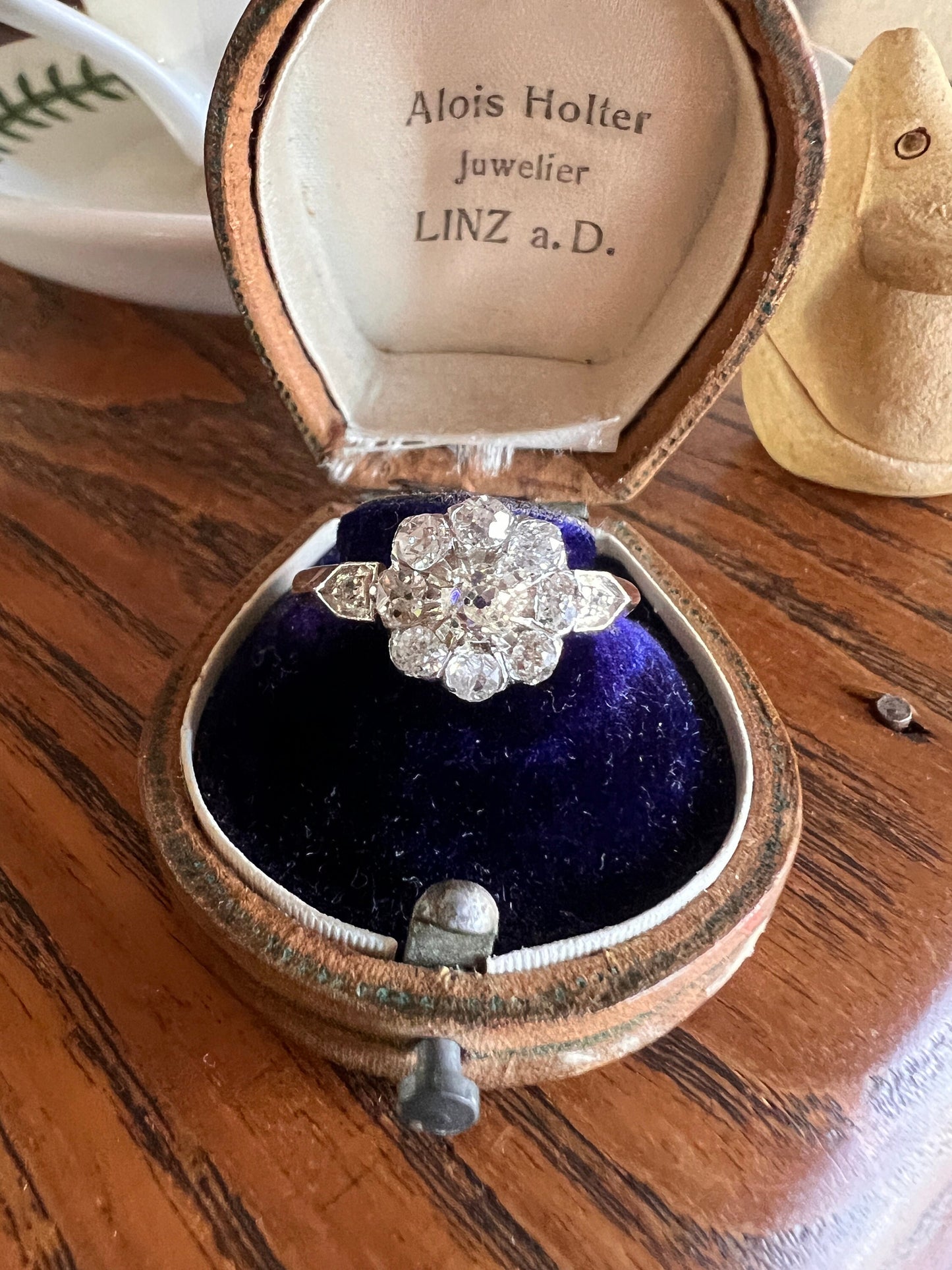 Large FRENCH Antique 1 Carat + 11 Old Mine Cut DiAMOND RiNG 18k Gold PLATINUM 1Ctw Halo Cluster Stacker Romantic Gift Daisy OMC Belle Epoque