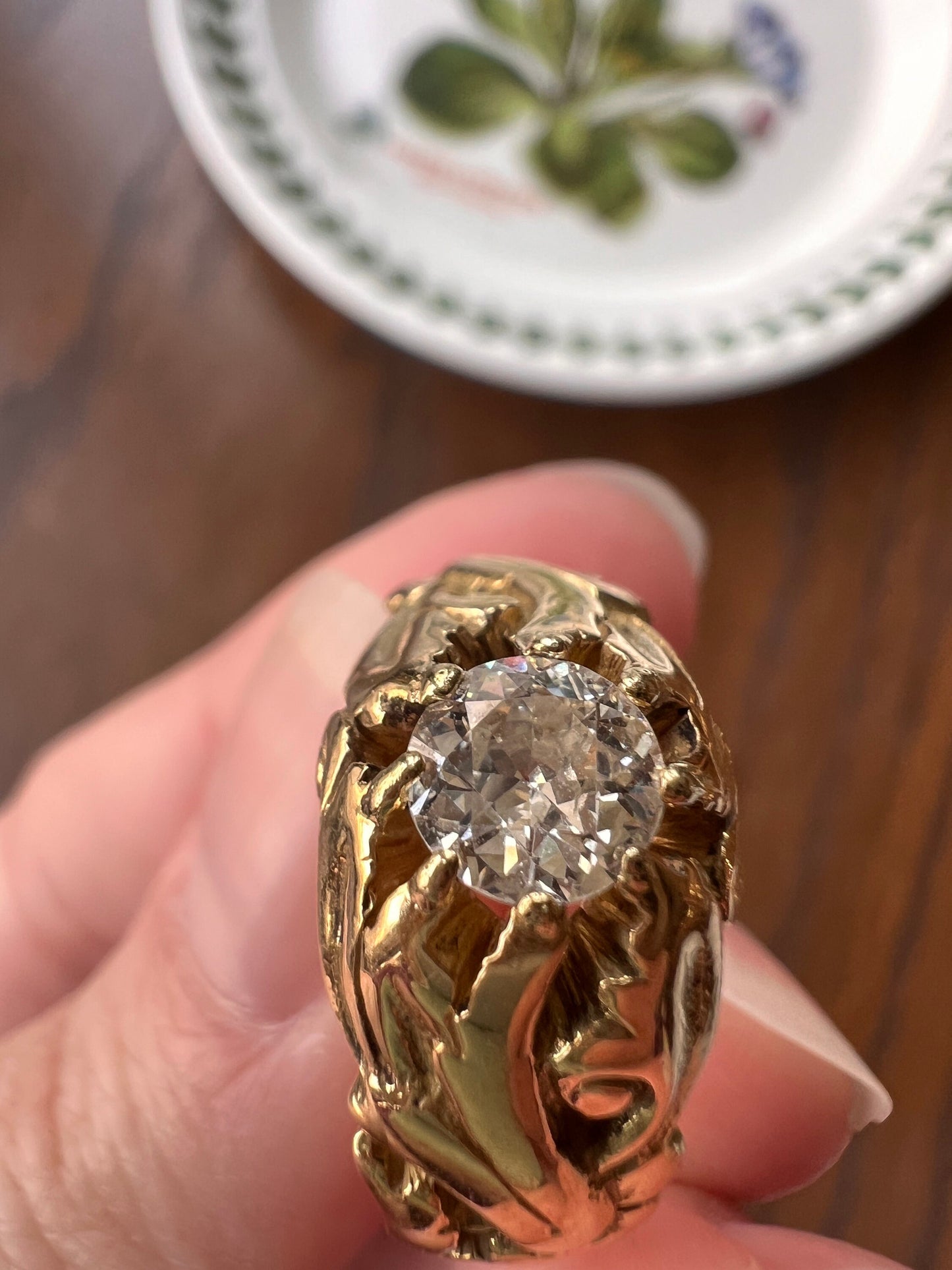 HEAVY French Antique .5 Carat Transitional Cut DIAMOND Swirl GYPSY Ring 9.5g 18k Gold Chunky Stacker Unisex Man Woman Art Deco Leaf .5Ctw