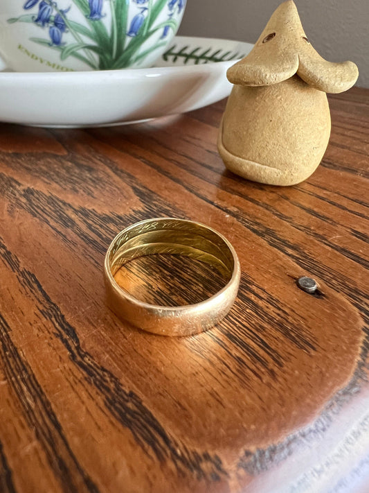 One of a Kind DOUBLE Dated 1931 Wedding Ring Chunky French ANTIQUE Wide Band Romantic Gift Organic Domed Beveled Connected His Hers Engraved
